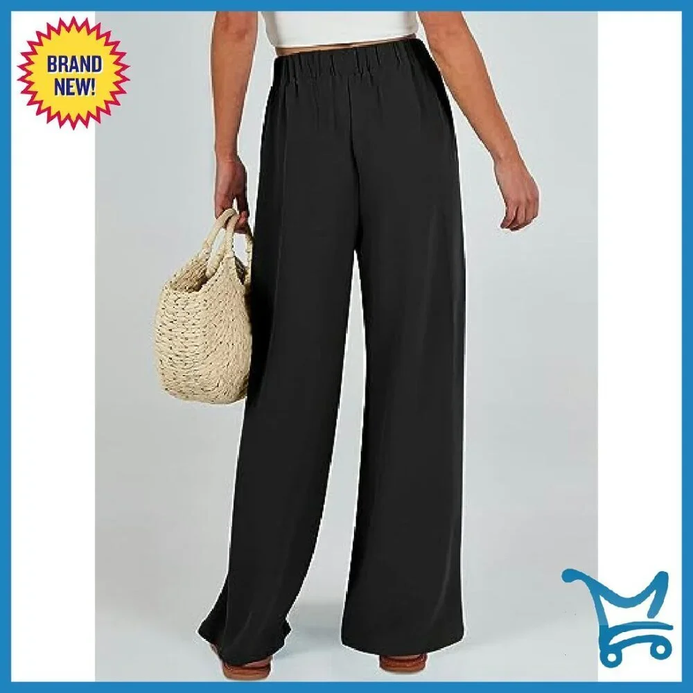 Wide Leg Palazzo Pants High Waist Flowy Linen Casual Lounge Trousers